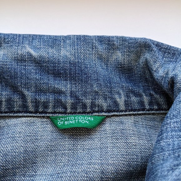 United Colors of Benetton Denim Jacket 100% Cotton Size Small Utility Classic - Picture 11 of 14